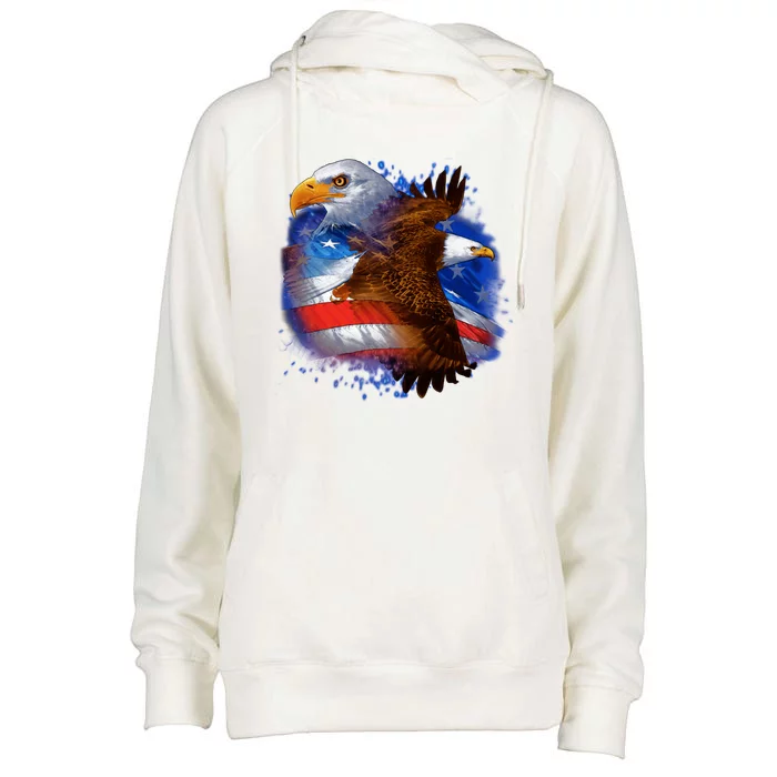 Patriotic American Eagle USA Flag Womens Funnel Neck Pullover Hood