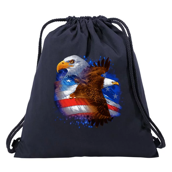 Patriotic American Eagle USA Flag Drawstring Bag