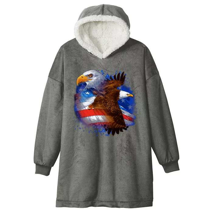 Patriotic American Eagle USA Flag Hooded Wearable Blanket