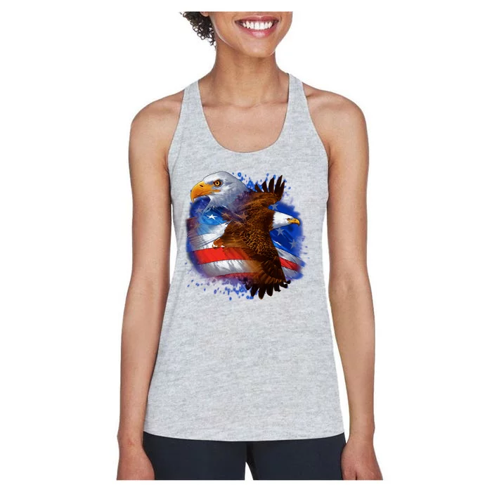 Patriotic American Eagle USA Flag Women's Racerback Tank