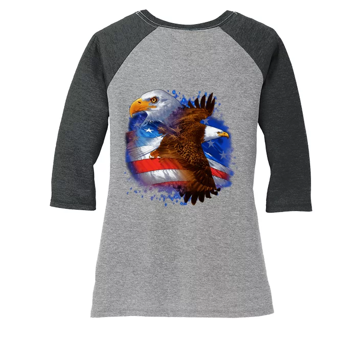 Patriotic American Eagle USA Flag Women's Tri-Blend 3/4-Sleeve Raglan Shirt