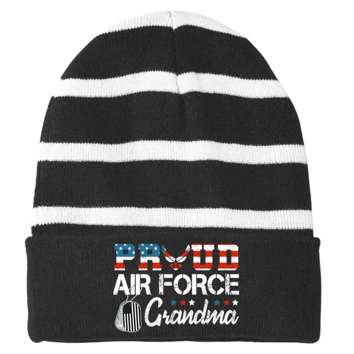 Proud Air Force Grandma US Air Force Military Striped Beanie with Solid Band