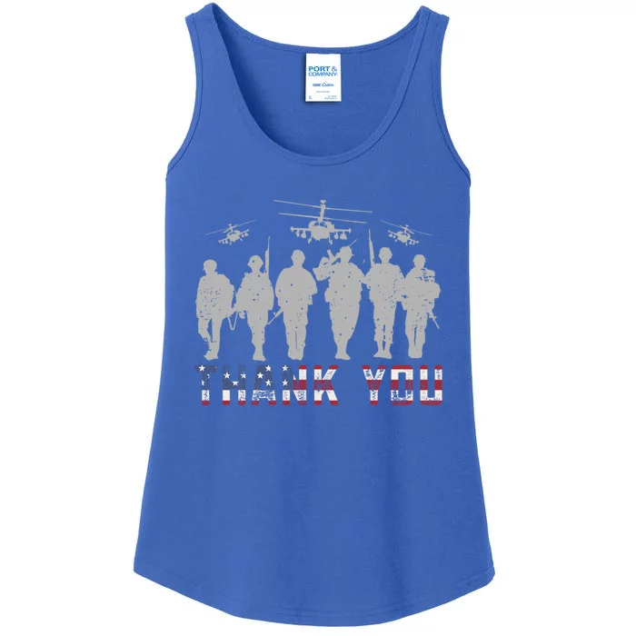 Patriotic American Flag Thank You Solders Memorial Veteran Gift Ladies Essential Tank