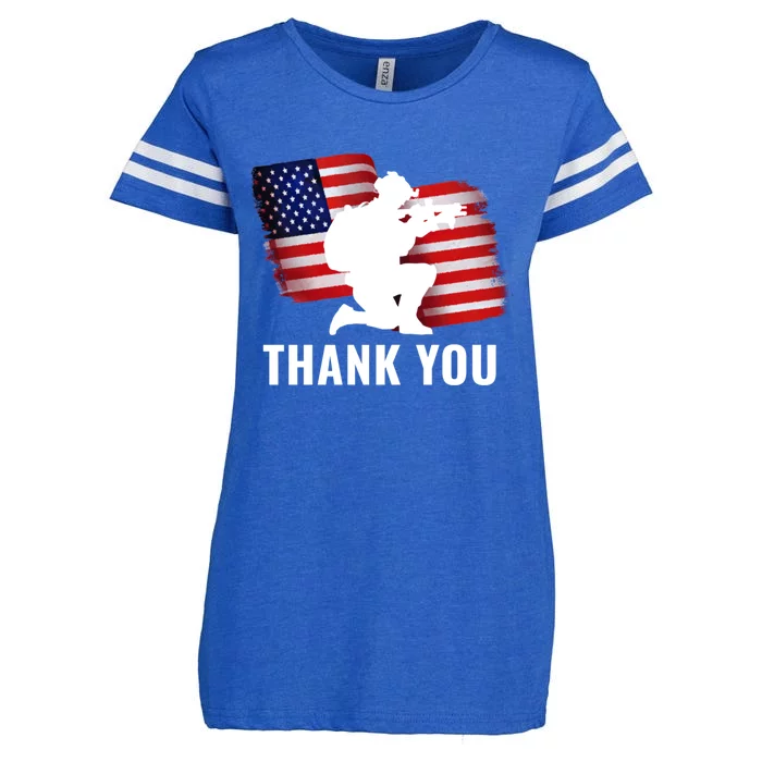 Patriotic American Flag Thank You Veteran Memorial Day Gift Enza Ladies Jersey Football T-Shirt