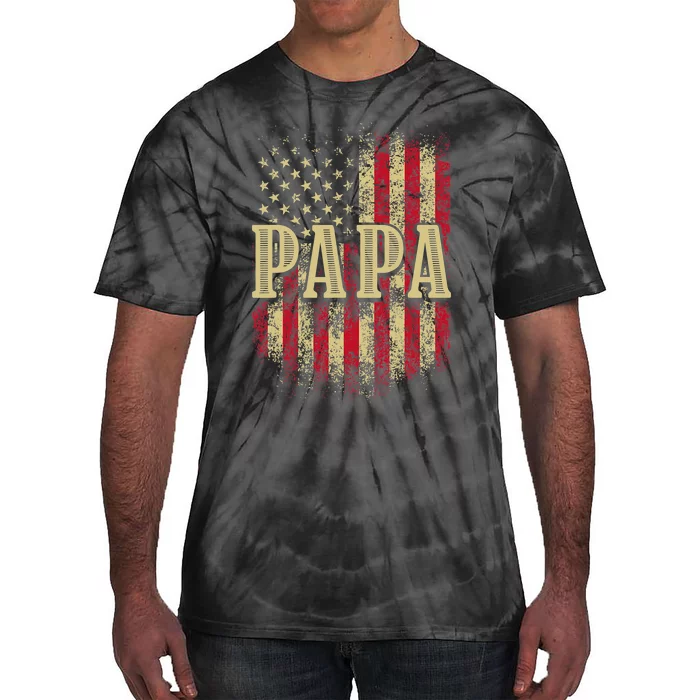 Papa American Flag Patriotic Grandfather Funny Pops Grandpa Tie-Dye T-Shirt