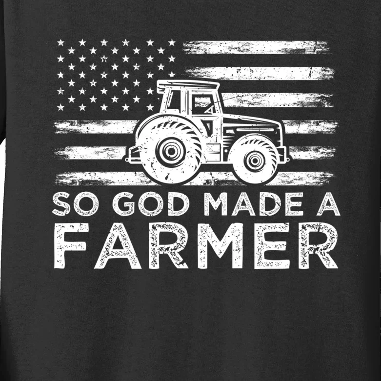 Patriotic American Flag Tractor So God Made A Farmer Gift Kids Long Sleeve Shirt