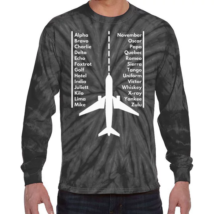 Phonetica Alphabet Funny Pilot & Aviation Airplane Gift Tie-Dye Long Sleeve Shirt