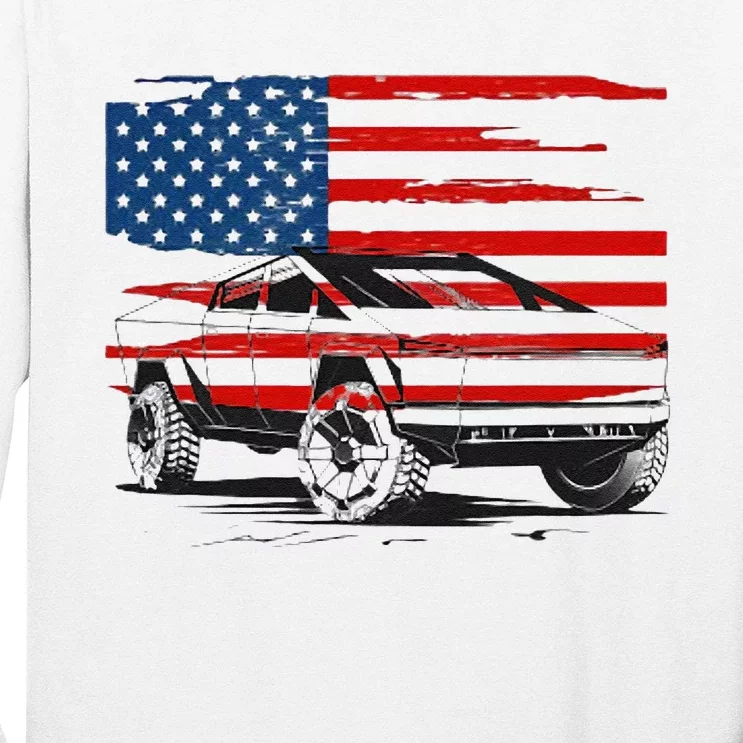 Patriotic American Flag Red White And Blue With Syber Truck Long Sleeve Shirt