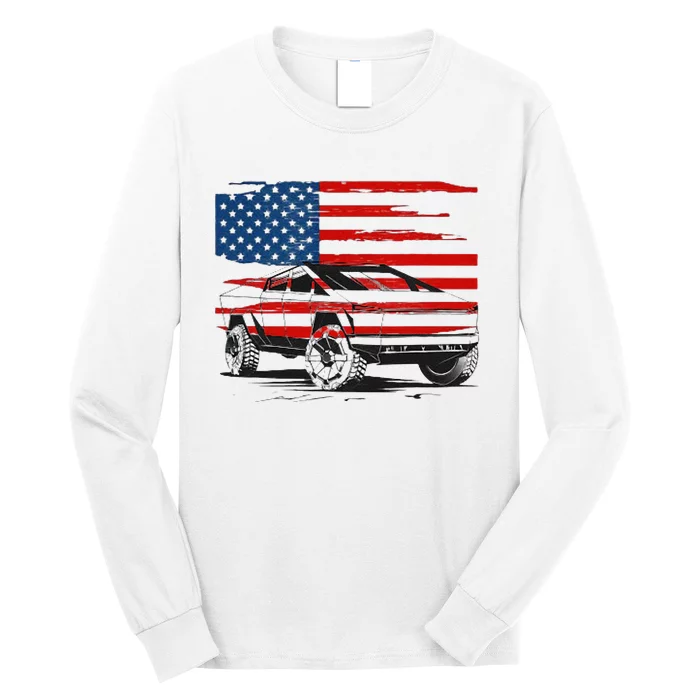 Patriotic American Flag Red White And Blue With Syber Truck Long Sleeve Shirt