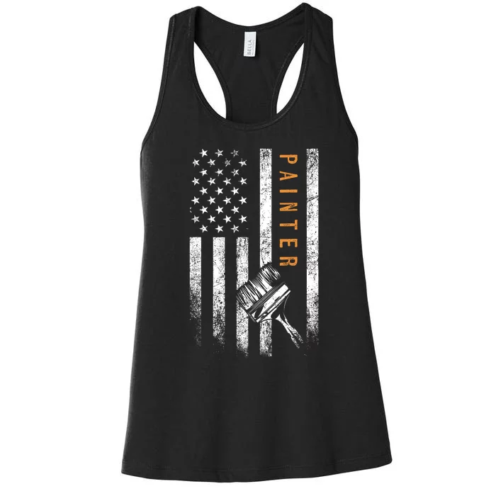 Painter American Flag Design Painting Women's Racerback Tank