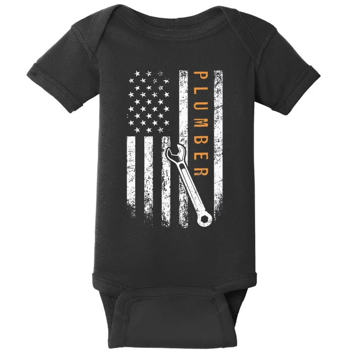 Plumber American Flag Design Plumbing Baby Bodysuit