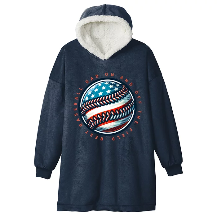 Patriotic American Flag Best Baseball Dad Gift Hooded Wearable Blanket