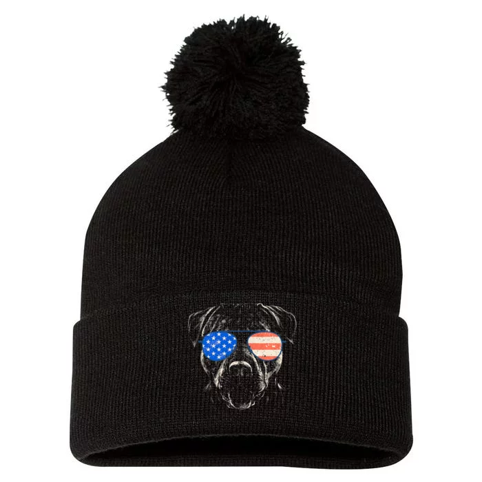 Pitbull American Flag 4th Of July Pitbull Dad Mom Dog Lover Pom Pom 12in Knit Beanie