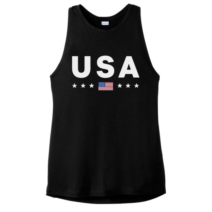 Patriotic American Flag 4th Of July Ladies Tri-Blend Wicking Tank