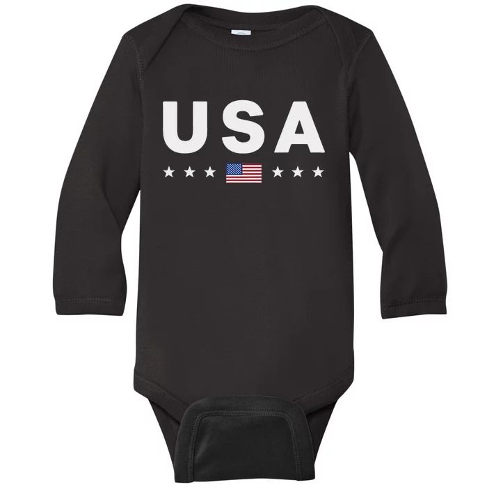 Patriotic American Flag 4th Of July Baby Long Sleeve Bodysuit