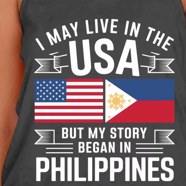 Philippines American Flag Usa Filipino Roots Present Women's Knotted Racerback Tank