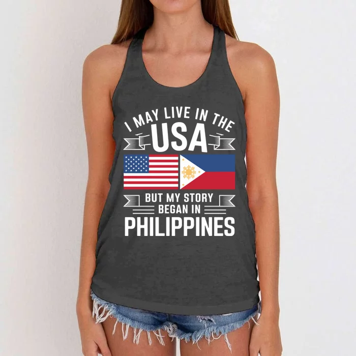 Philippines American Flag Usa Filipino Roots Present Women's Knotted Racerback Tank