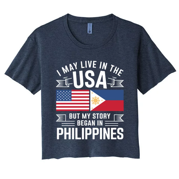 Philippines American Flag Usa Filipino Roots Present Women's Crop Top Tee