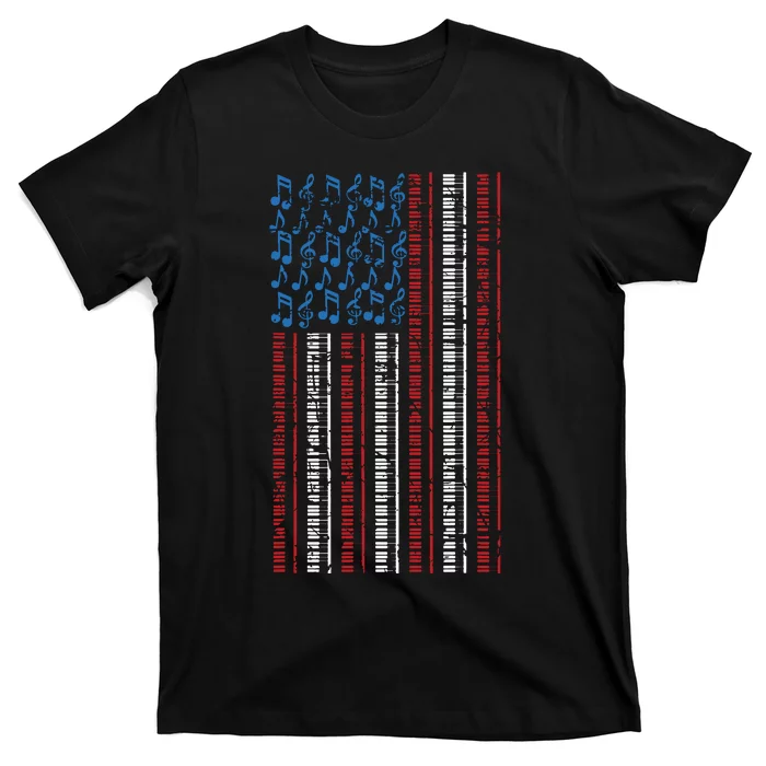 Piano American Flag 4th Of July Men Women Pianist USA Vintage T-Shirt