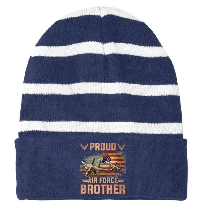 Proud Air Force Brother Veterans Day Striped Beanie with Solid Band