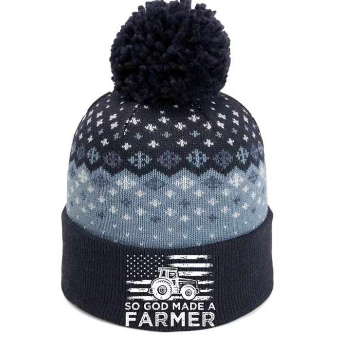 Patriotic American Flag Tractor So God Made A Farmer The Baniff Cuffed Pom Beanie