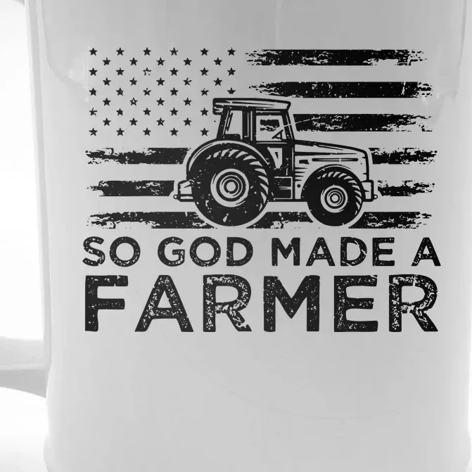 Patriotic American Flag Tractor So God Made A Farmer Front & Back Beer Stein