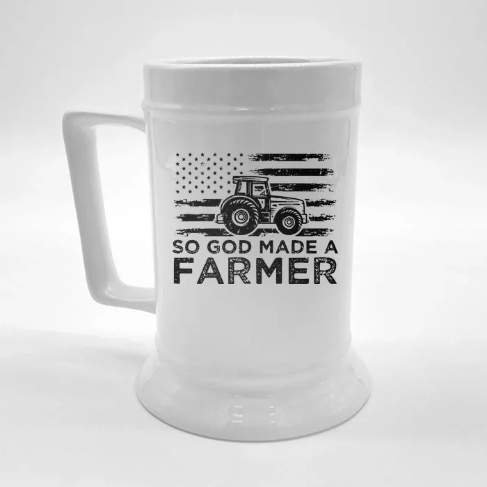 Patriotic American Flag Tractor So God Made A Farmer Front & Back Beer Stein