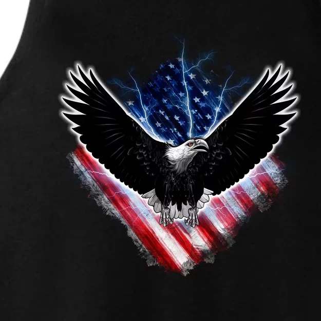 Patriotic American Flag Bald Eagle Ladies Tri-Blend Wicking Tank