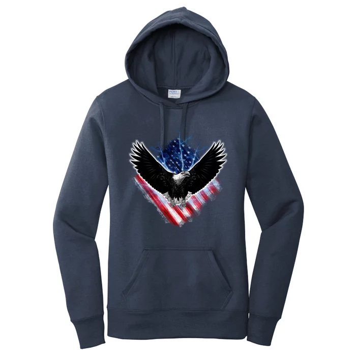 Patriotic American Flag Bald Eagle Women's Pullover Hoodie