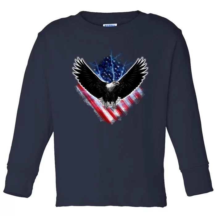 Patriotic American Flag Bald Eagle Toddler Long Sleeve Shirt