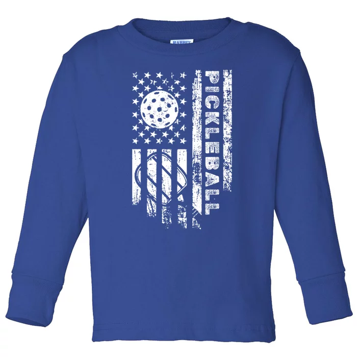 Pickleball American Flag Usa Us Pickleballs Player Gift Toddler Long Sleeve Shirt