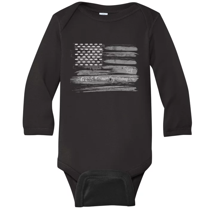 Patriotic, American Flag Design By G.O.A.T. Country Clothing Baby Long Sleeve Bodysuit