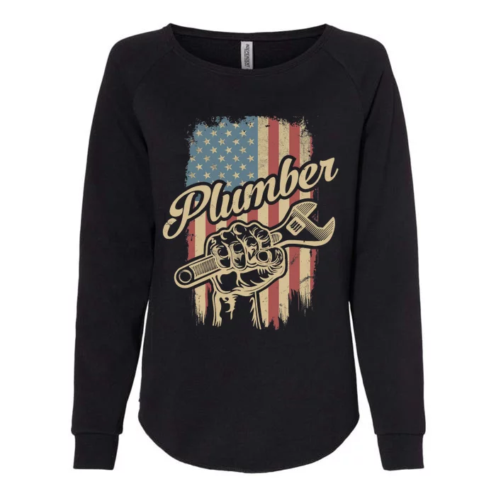 Plumber American Flag Plumbing Gift Pipe Wrench Patriotic Womens California Wash Sweatshirt