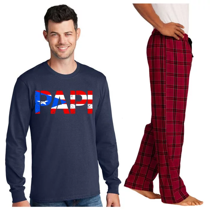 Papi American Flag Vintage Father's Day Long Sleeve Pajama Set