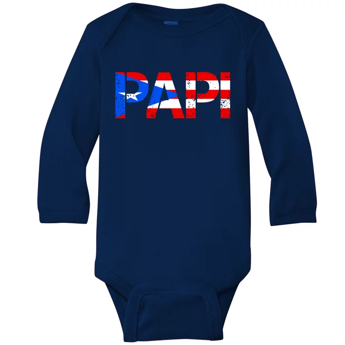 Papi American Flag Vintage Father's Day Baby Long Sleeve Bodysuit