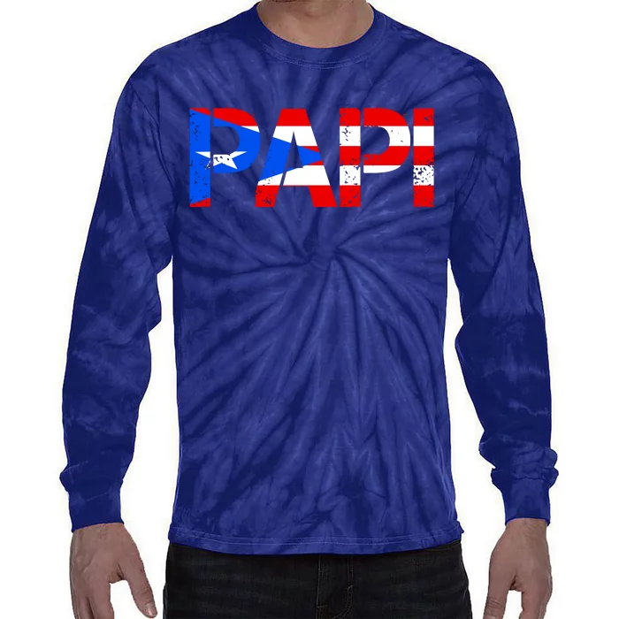 Papi American Flag Vintage Father's Day Tie-Dye Long Sleeve Shirt