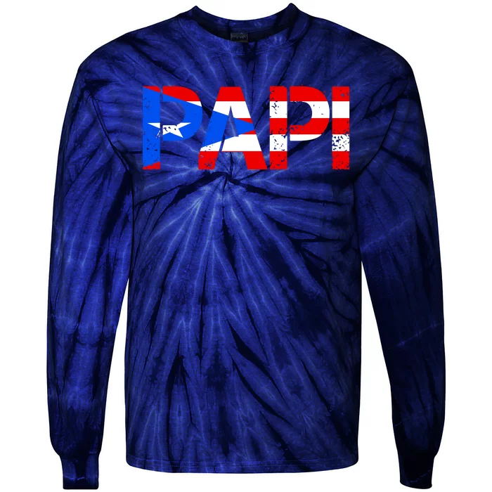 Papi American Flag Vintage Father's Day Tie-Dye Long Sleeve Shirt