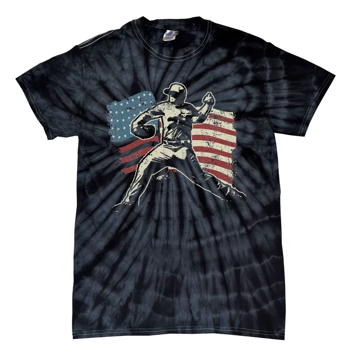 Patriotic American Flag Baseball Design Baseball Design Tie-Dye T-Shirt