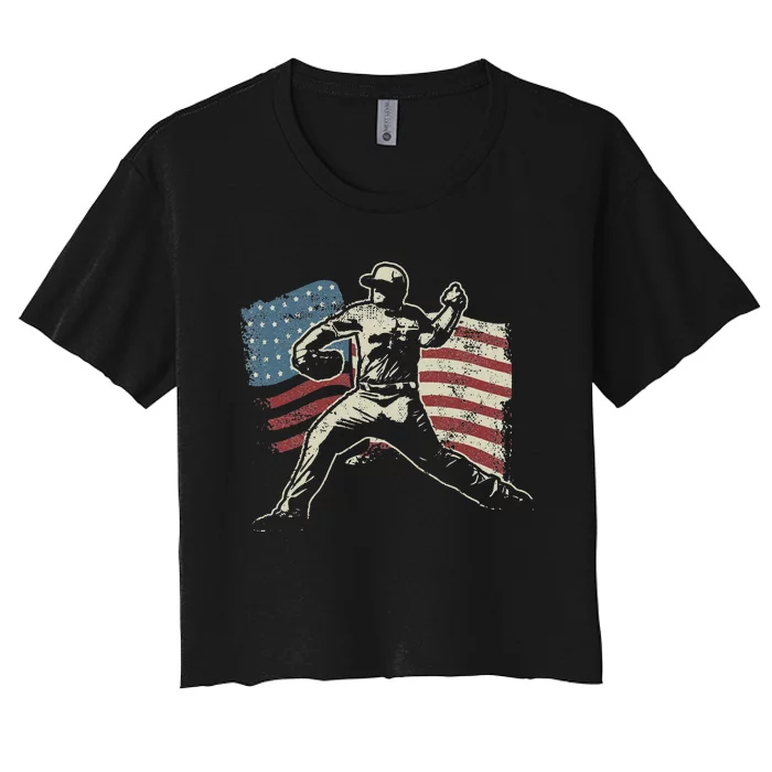 Patriotic American Flag Baseball Design Baseball Design Women's Crop Top Tee