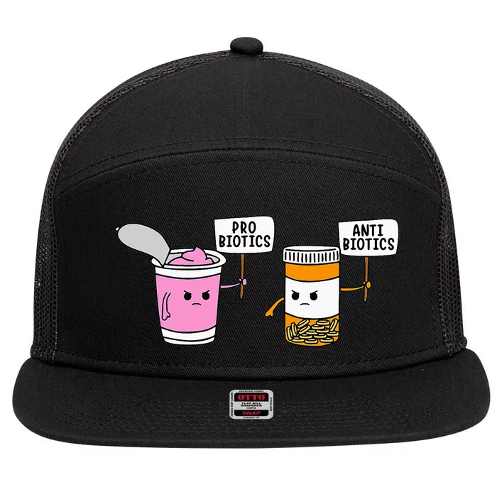 Probiotics Antibiotic Fun Medical Cartoon Pun 7 Panel Mesh Trucker Snapback Hat