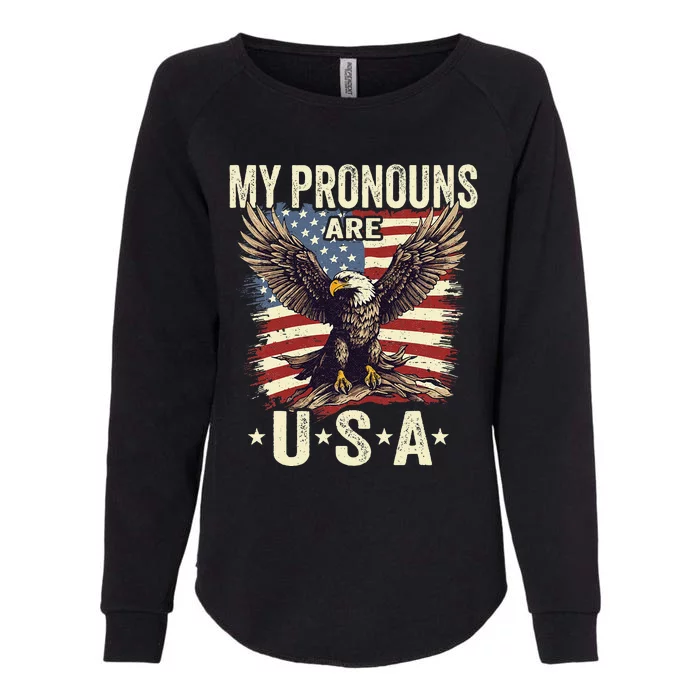 Patriotic American Flag Eagle 4th July My Pronouns Womens California Wash Sweatshirt