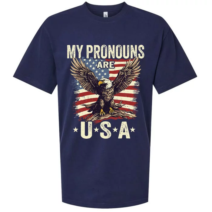 Patriotic American Flag Eagle 4th July My Pronouns Sueded Cloud Jersey T-Shirt