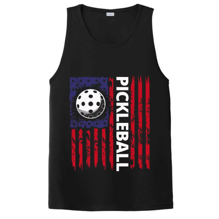 Pickleball American Flag Funny Pickleball Lover Vintage Performance Tank