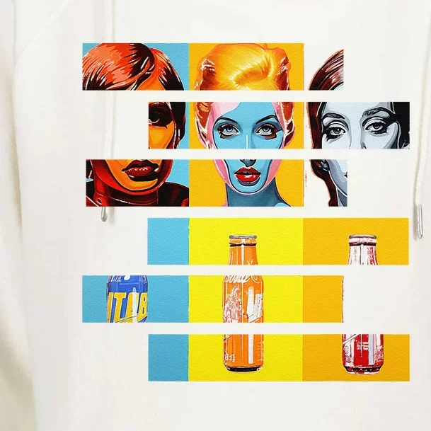 Pop Art Fusion Fragmented Faces & Soda Pop Bottles Womens Funnel Neck Pullover Hood