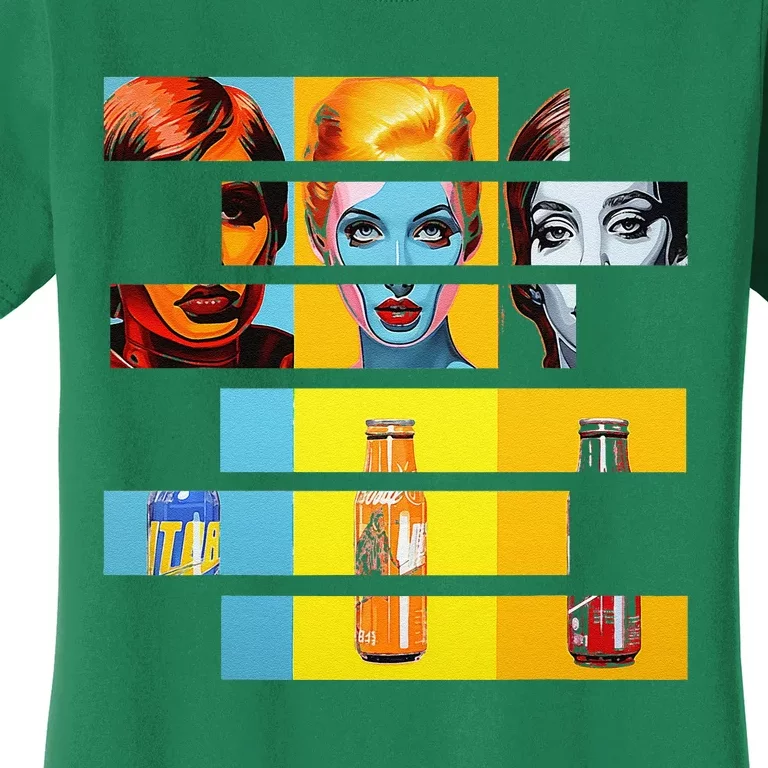 Pop Art Fusion Fragmented Faces & Soda Pop Bottles Women's T-Shirt