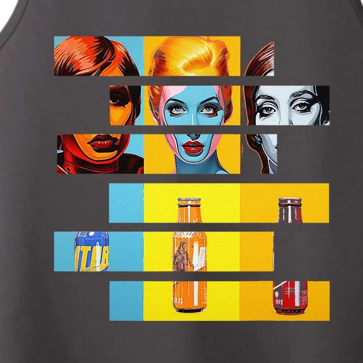 Pop Art Fusion Fragmented Faces & Soda Pop Bottles Performance Tank