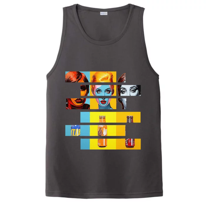 Pop Art Fusion Fragmented Faces & Soda Pop Bottles Performance Tank