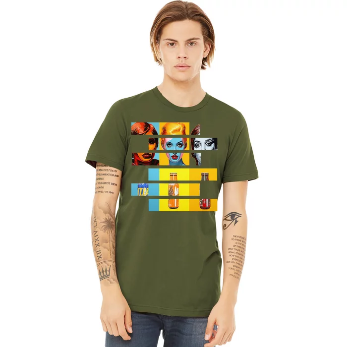 Pop Art Fusion Fragmented Faces & Soda Pop Bottles Premium T-Shirt