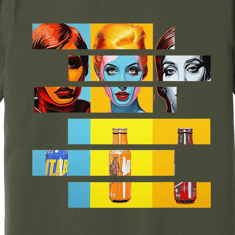 Pop Art Fusion Fragmented Faces & Soda Pop Bottles Premium T-Shirt