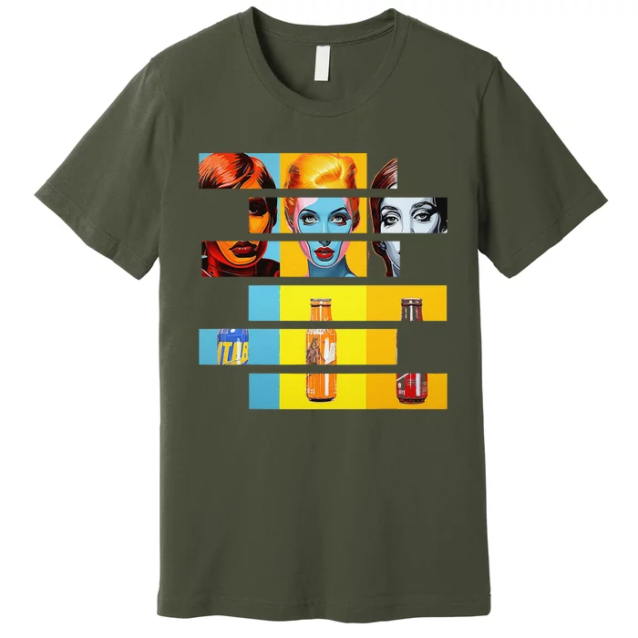 Pop Art Fusion Fragmented Faces & Soda Pop Bottles Premium T-Shirt